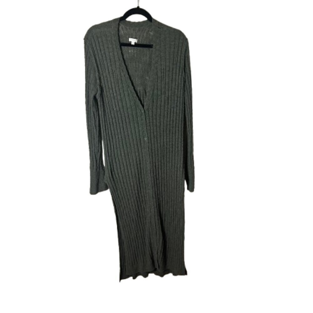 ANTHROPOLOGIE PILCRO Olive Green Distressed Ribbed Duster Sweater Size Medium